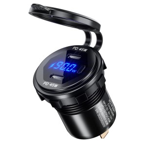 Ładowarka / Gniazdo do motocykla - 2 x USB-C + woltomierz – MUS32