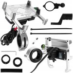 Uchwyt motocyklowy na telefon z szybką ładowarką USB - R10-metal - srebrny